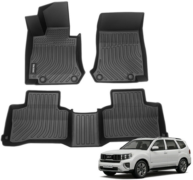 더존 입체포집 TPE 카매트 풀세트, 기아 모하비 더마스터 7인승 2021년형, 올블랙