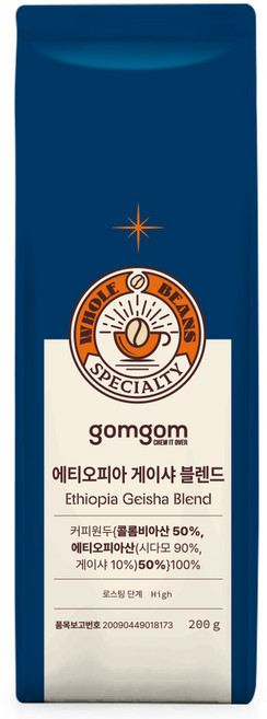 gomgom 衣索比亞藝伎綜合咖啡豆, 200g, 1個, 原豆(未研磨)