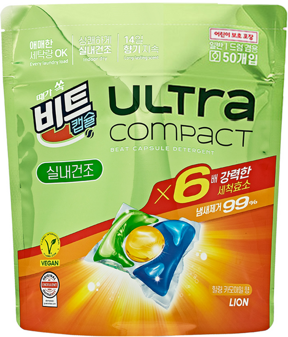 [비건라이프] 비트 울트라 콤팩트 실내건조 캡슐세제 힐링 카모마일향, 50개입, 1개