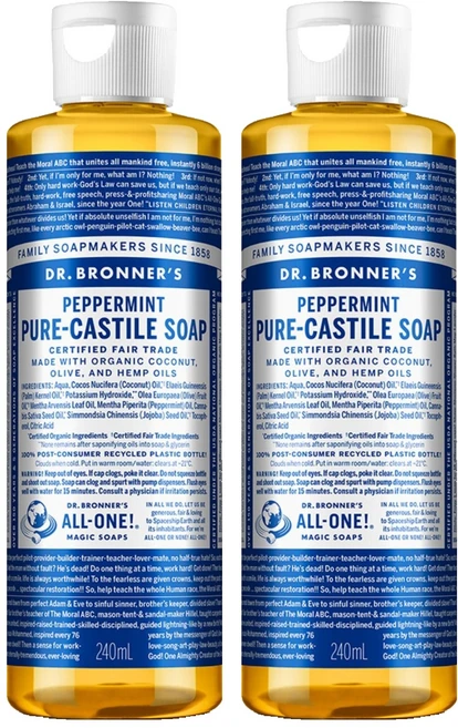 닥터브로너스 퓨어 캐스틸 솝 바디워시 페퍼민트, 240ml, 2개 - 쿠팡