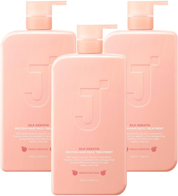 제이숲 실크 케라틴 단백질 헤어팩 트리트먼트 피치 에디션, 1L, 3개