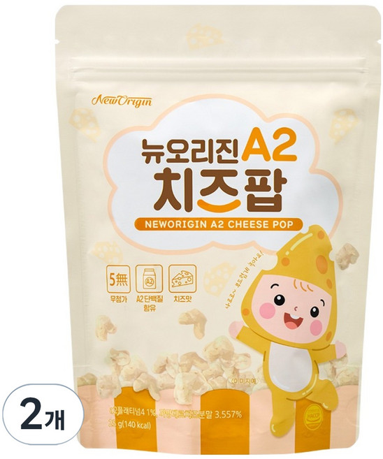 유한건강생활 뉴오리진 치즈팝 A2 단백질 아기과자, 2개