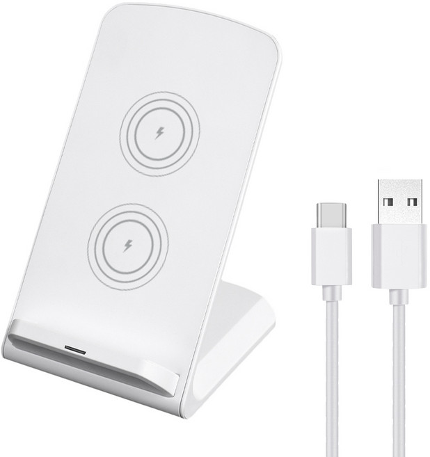 홈플래닛 광폭 듀얼코일 PD15W 무선고속충전 탁상용 거치대 + C타입 케이블, 화이트, 1개