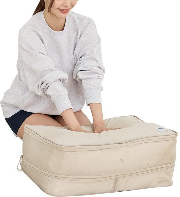 리브맘 3세대 여행용 공간순삭 의류 이불 압축파우치 정리함 아이보리, 1개입, 1개