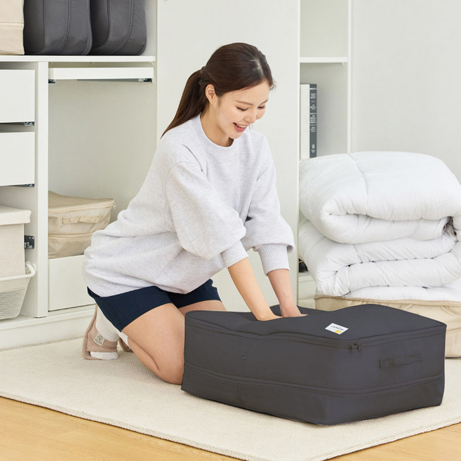 리브맘 3세대 여행용 공간순삭 의류 이불 압축파우치 정리함 차콜, 1개입, 2개