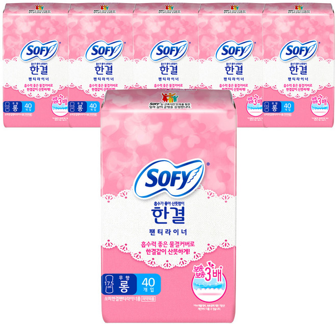 쏘피 한결 팬티라이너, 롱, 40개입, 6개