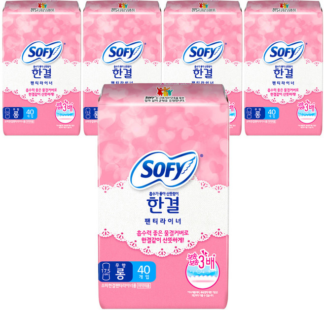 쏘피 한결 팬티라이너, 롱, 40개입, 5개
