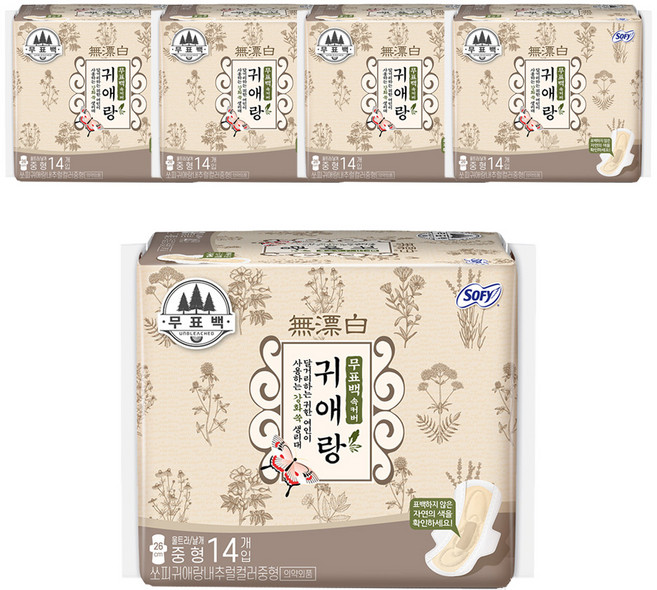 쏘피 귀애랑 생리대 날개형, 중형, 14개입, 5개