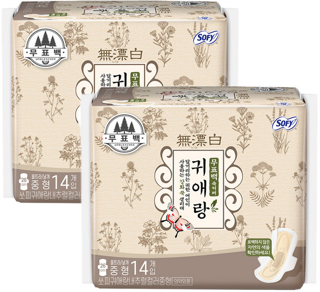 쏘피 귀애랑 생리대 날개형, 중형, 14개입, 2개
