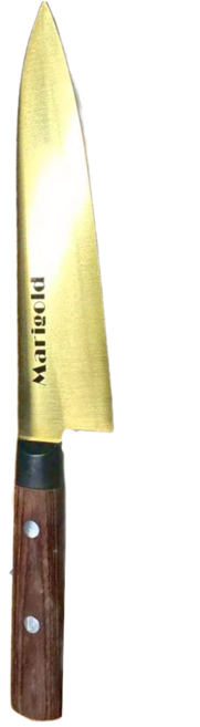MARIGOLD 和式木柄小牛刀 附內絨面夾式刀鞘 95g, 電鍍金色, 1支