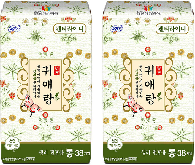 쏘피 귀애랑 팬티라이너, 롱, 38개입, 2개