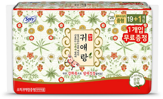쏘피 귀애랑 생리대 날개형, 중형, 20개입, 1개