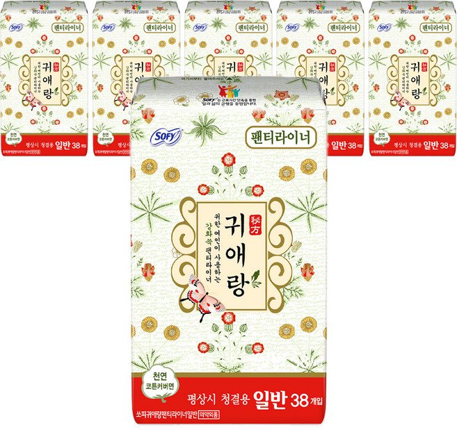 쏘피 귀애랑 팬티라이너, 일반, 38개입, 6개