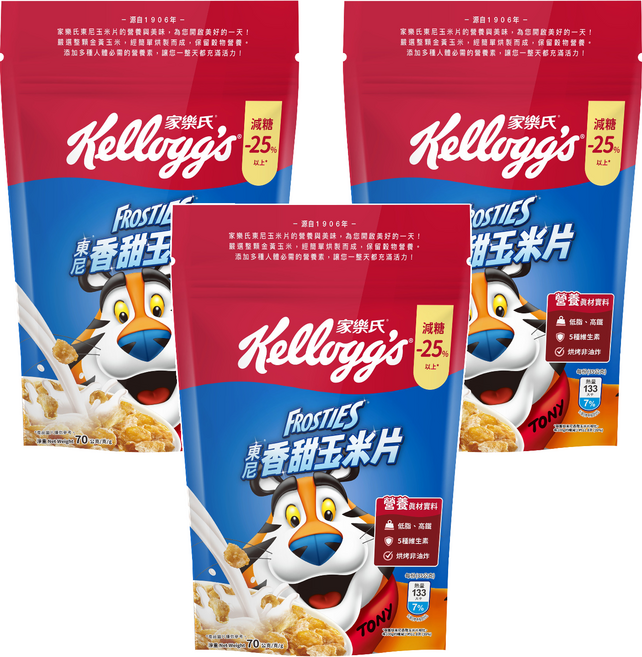 Kellogg's 家樂氏 FROSTIES 東尼玉米片 香甜玉米片, 70g, 3包