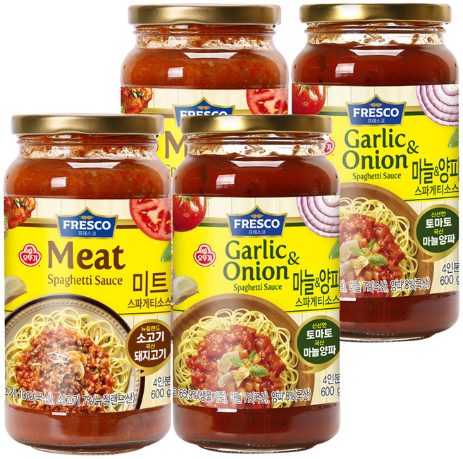 오뚜기프레스코 미트 스파게티소스 600g 2p + 마늘 앤 양파 600g 2p, 1세트