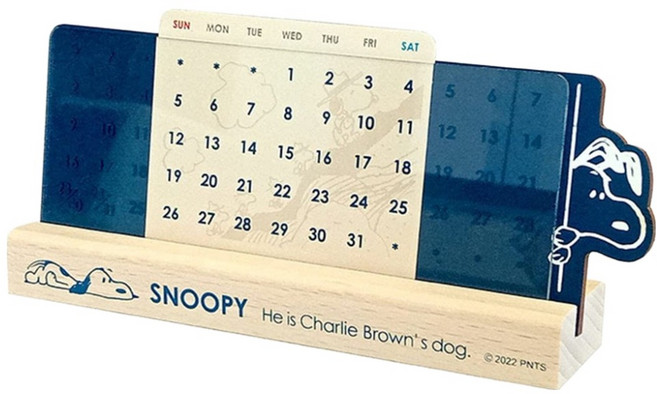 PEANUTS 史努比 S/N 組立式天然木萬年曆, 1個, 史努比 天然木色 + 藍色