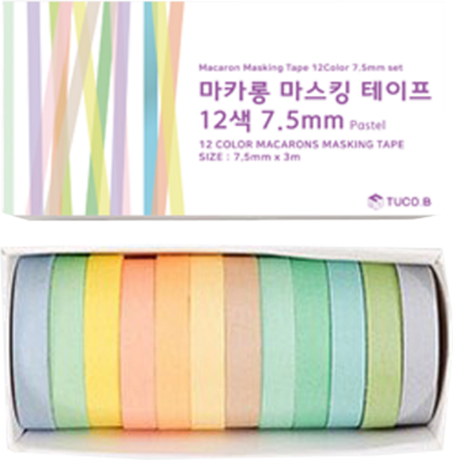 2위 - 투코비 마카롱 마스킹 테이프 12색 7.5mm, 파스텔, 1세트