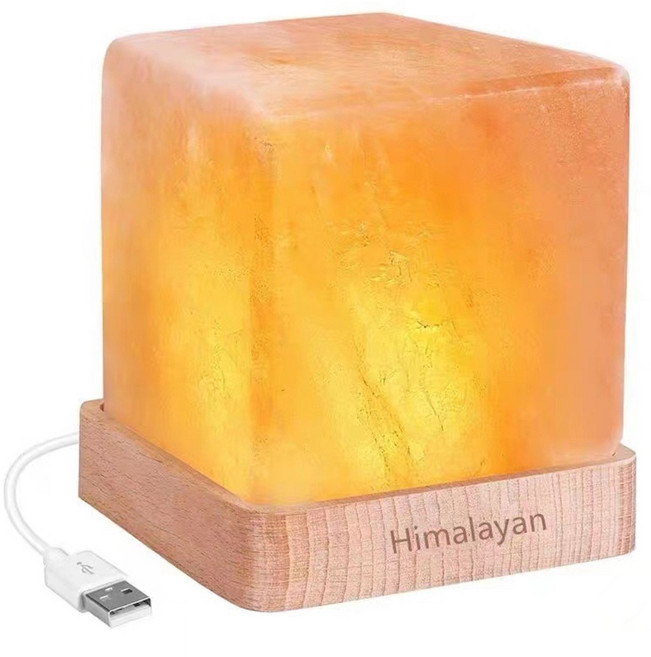 Mass usb開運金磚 鴻運通天鹽燈擺飾 + 木燈座 1.3kg