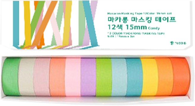 투코비 마카롱 마스킹 테이프 12색 15mm x 3m, 캔디, 1세트