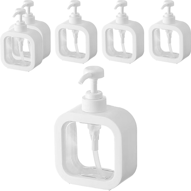 小麥購物 簡約分裝按壓瓶 L2242 300ml, 6個, 白色 + 透明色