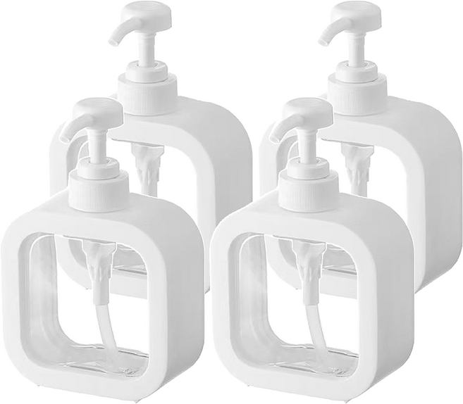 小麥購物 簡約分裝按壓瓶 L2242 300ml, 4個, 白色 + 透明色