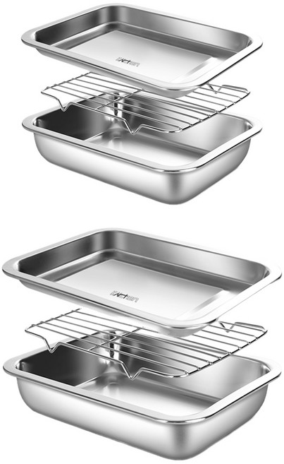 키친아트 연마제 없는 스텐 사각트레이 2종, 1호 + 2호, 1세트