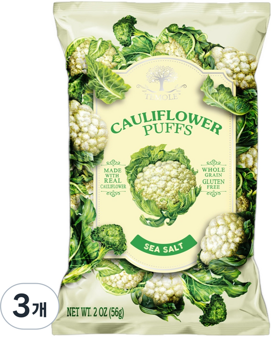 테몰 컬리플라워 퍼프 씨솔트맛, 56g, 3개