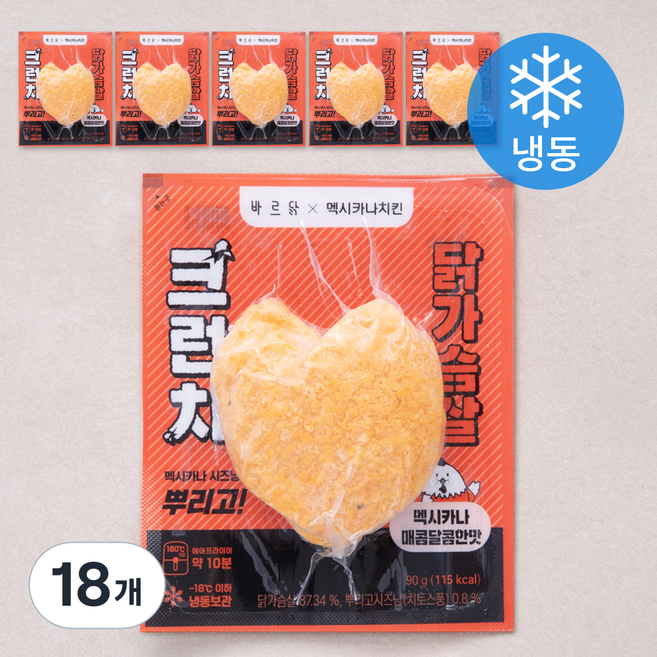 바르닭 멕시카나치킨 크런치 닭가슴살 매콤달콤한맛 (냉동), 90g, 1개입, 18개