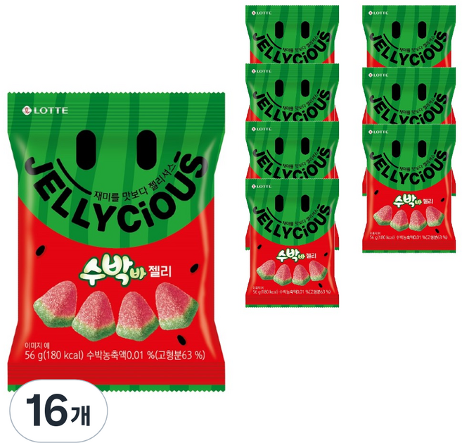 롯데웰푸드 젤리셔스 수박바, 56g, 16개
