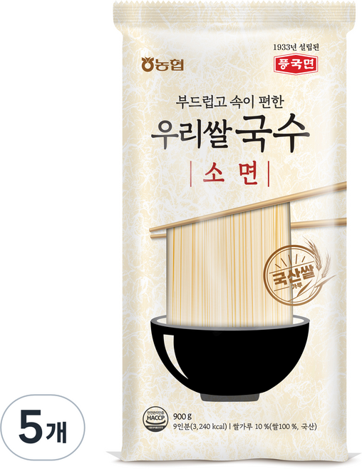 농협 풍국 우리쌀국수 소면, 900g, 5개