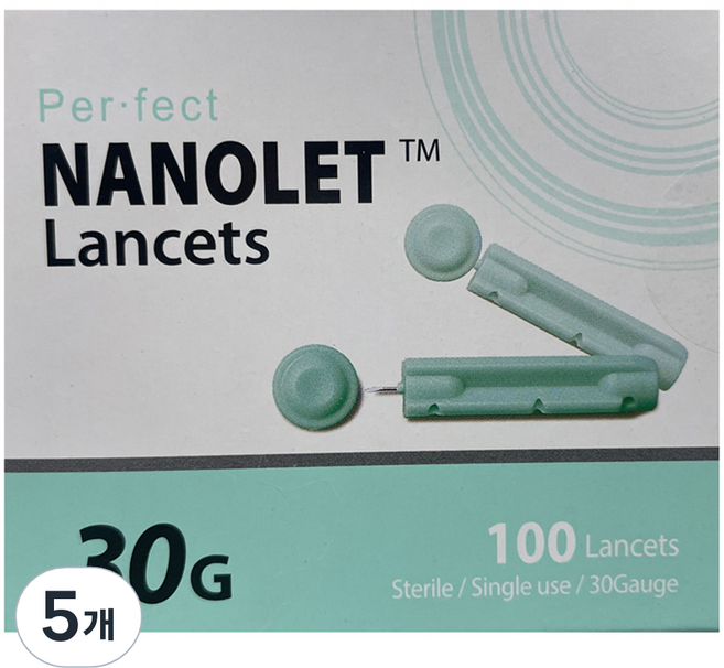 동방 나노렛 란셋 일회용 수동 랜싯 채혈침 30G, 100개입, 5개