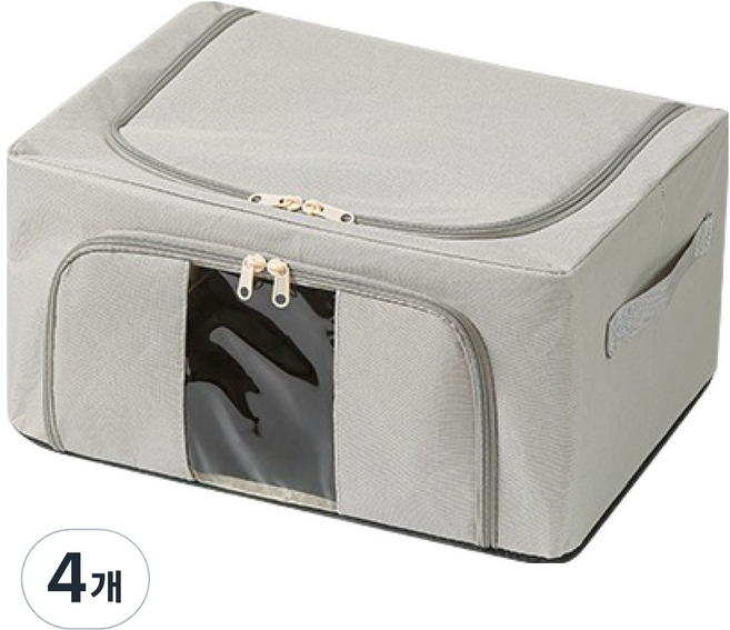 로이홈 투명창 접이식 2도어 오픈 의류 수납 보관 가방, 그레이, 4개