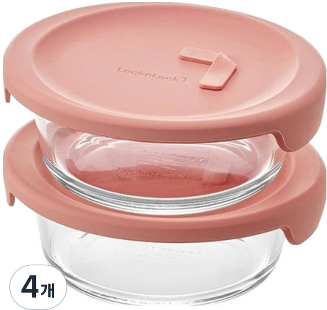 락앤락 바로한끼 내열유리 국용기 라이트핑크, 4개, 600ml
