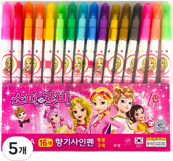 동아 소피루비 향기 사인펜, 16색, 5개