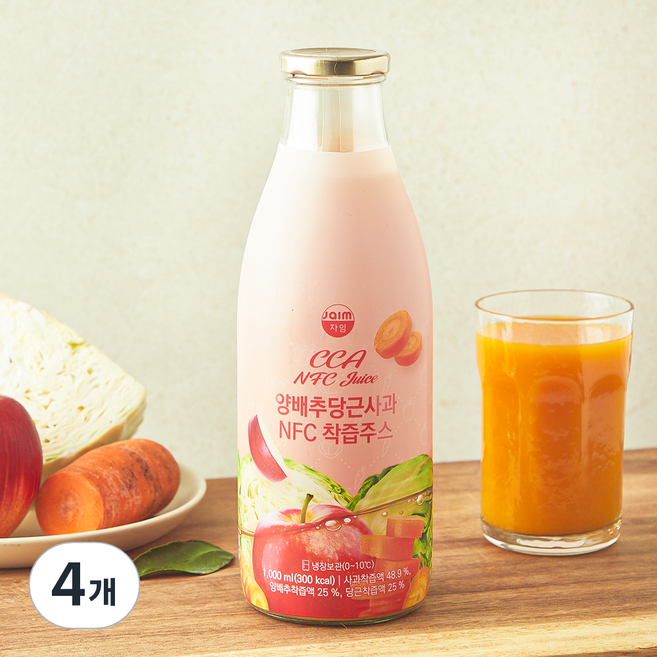 jaim 양배추당근사과 NFC 착즙주스, 4개, 1L