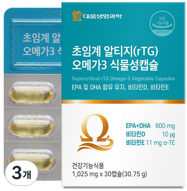 DAEWOONG LIFE SCIENCE 超臨界rTG Omega-3 植物性膠囊 30.75g, 3個, 30錠
