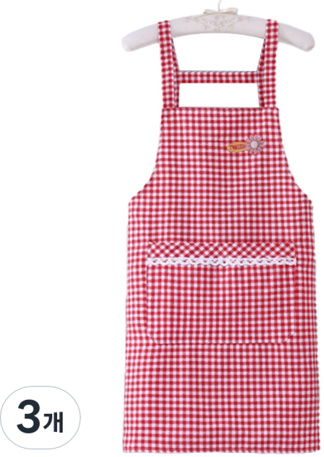 데이소이 러블리 체크 앞치마, 24 플라워 레드, 3개