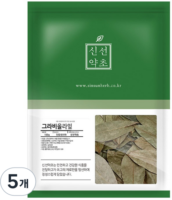 신선약초 그라비올라잎 건잎 차, 100g, 5개