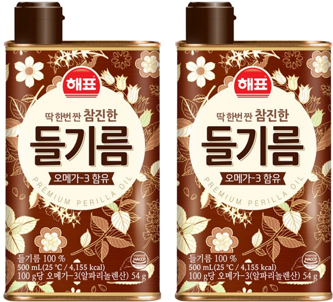해표 참진한 들기름, 500ml, 2개