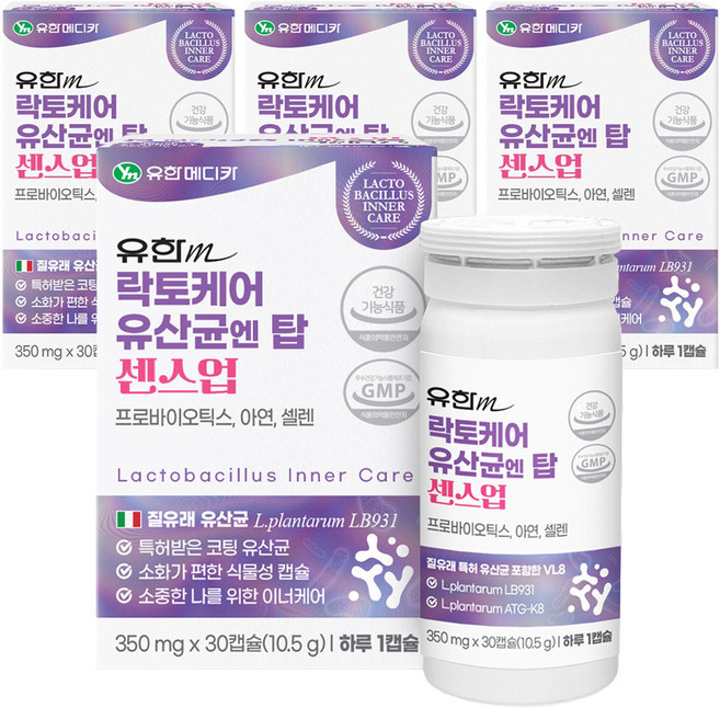 유한메디카 락토케어 유산균엔 탑 센스업 10.5g, 30정, 4개