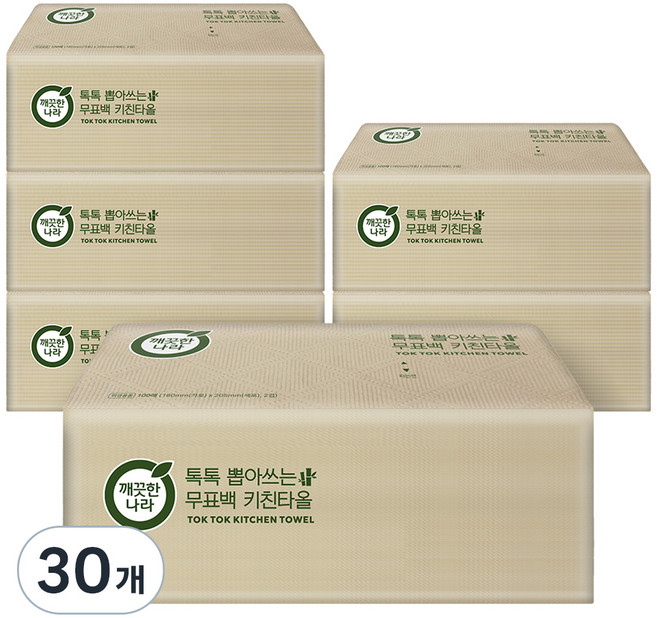 깨끗한나라 톡톡 뽑아쓰는 무표백 천연펄프 키친타올, 100매, 30개