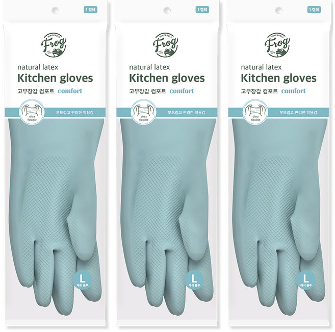 프로그 라텍스 컴포트 고무장갑, 애쉬블루, 대(L), 3세트