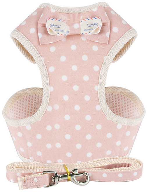 펫투비 패턴 반려동물 하네스, 핑크 땡땡이 리본, 1개