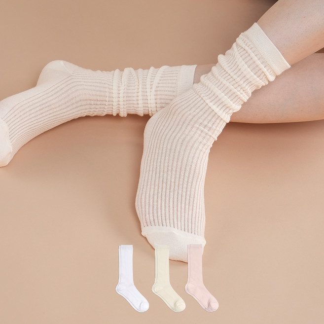 삭피엔스 여성용 롱롱 시스루 패션 양말 3켤레 세트