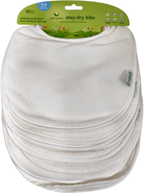 green sprouts 小綠芽 三層吸水/防水口水巾圍兜 10件, 純白色, 1組