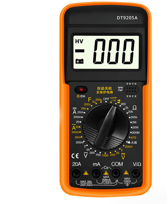 三用電表 萬用電錶 數位型 液晶顯示 三用電錶 附探針 電壓表 電壓測量 電容計 萬用電表 UDT9205A, 1個