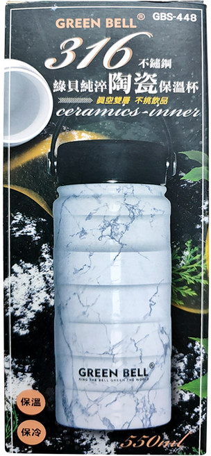 Green Bell 綠貝 純淬316不鏽鋼陶瓷保溫杯, 白色, 550ml, 1個