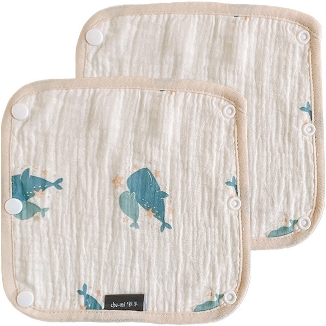 CHI-MI啾米 四層紗背帶口水巾組 100%純棉, 鯨魚 米色, 1組