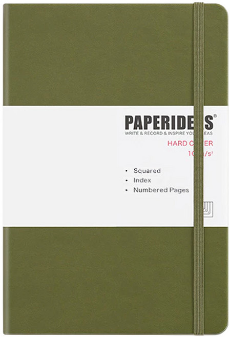 PAPERIDEAS 硬皮筆記本 A5 方格 188頁, 叢林綠, 1本
