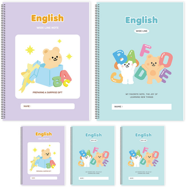 탐사 줄간격이 넓은 초등 영어 와이드 스프링 노트 5권 1세트, 혼합색상, 5개